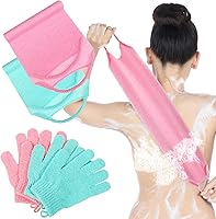 Vista 9 de Juego de 4 paños exfoliantes para la espalda, 2 toallas exfoliantes de nailon para la espalda, 2 pares de guantes de ducha para mujeres y hombres