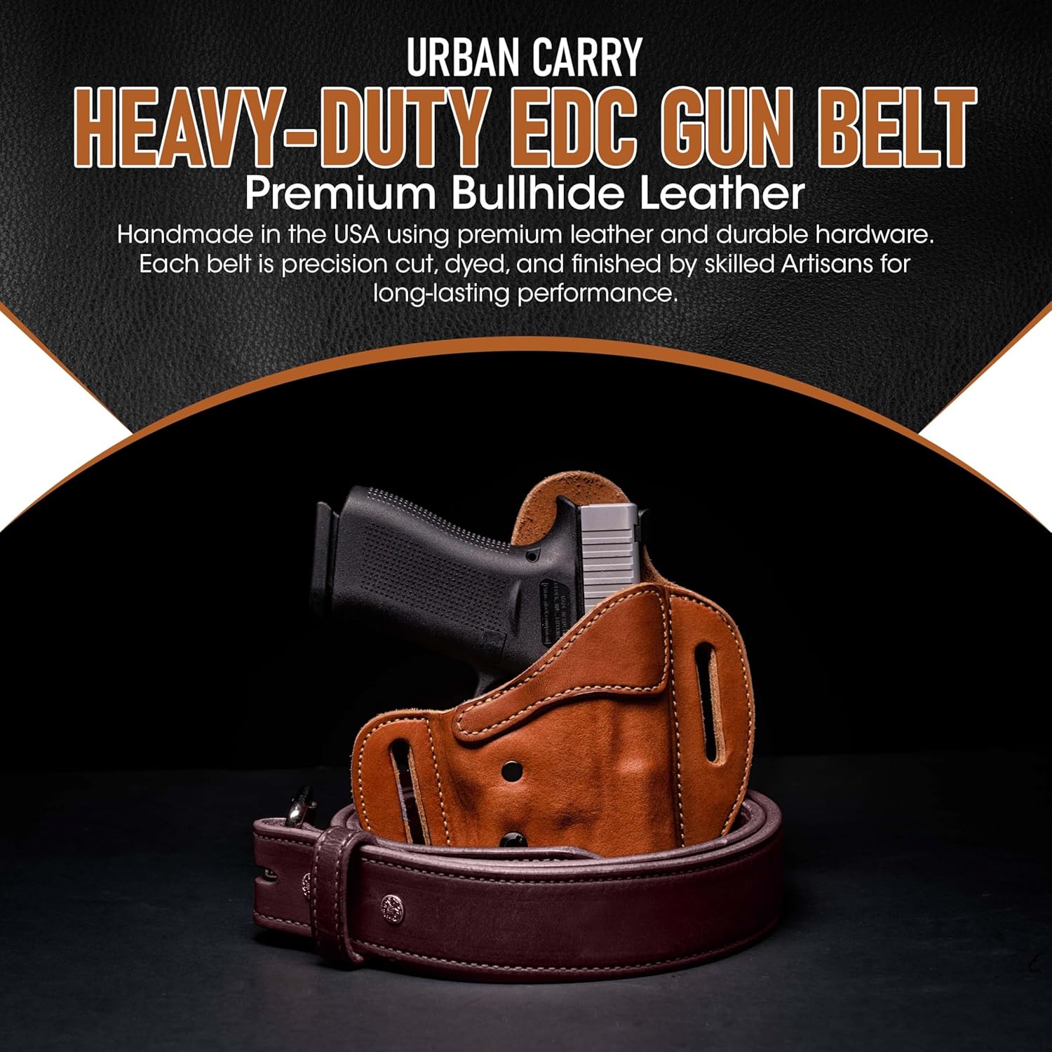 Urban Carry Premium EDC Leather Belt – USA Made Bullhide Leather Belt, Comfortable Single-Ply Design Gun Belt - 1.5" Wide