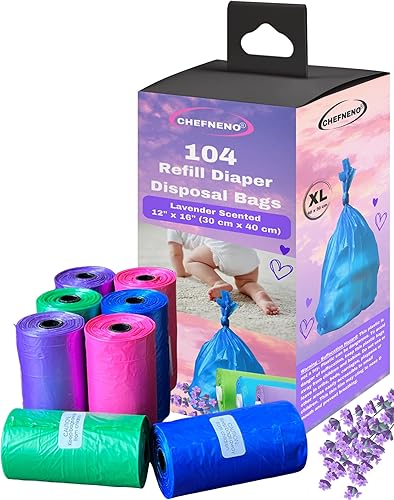 Miniatura 9 de Bolsa de pañales desechable con aroma a lavanda, 8 rollos (104 sacos de pañales), bolsas de basura para excrementos de perro, bolsas de arena para