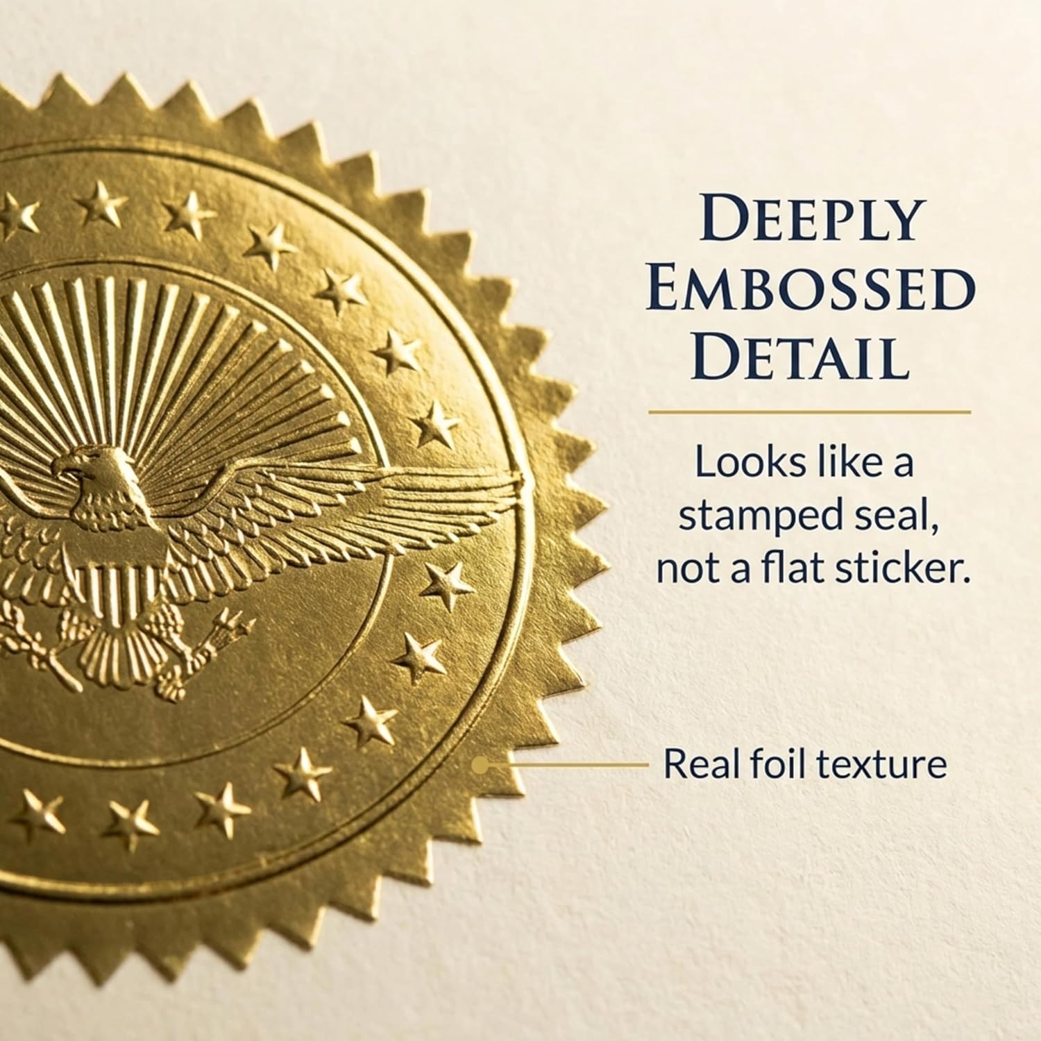 PaperDirect American Eagle Embossed Gold Foil Certificate Seals, 2 Inch, Self Adhesive, 100 Count, Embossed Seals for Certificates, Achievement and Award Stickers for School, Work, Diploma - Image 2