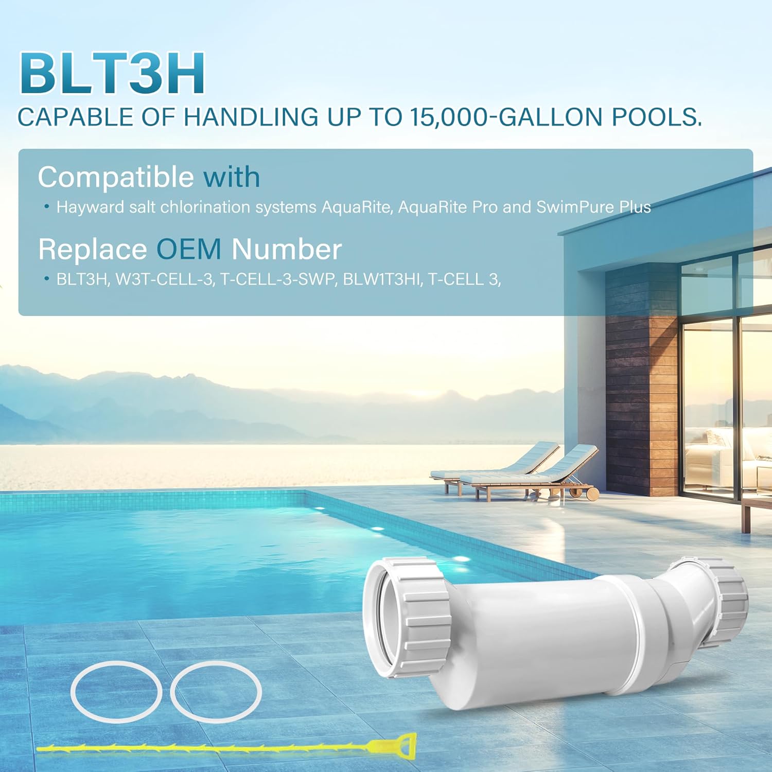 T-3 Salt Cell for Hayward AquaRite, AquaTrol, Pro Logic & More Compatible with 15K Gallon Saltwater Pools