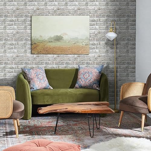 Miniatura 7 de Commomy Paneles de pared de ladrillo sintético 3D para despegar y pegar, 10 piezas de 11.8 x 11.8 pulgadas, papel tapiz de ladrillo rojo imprimible