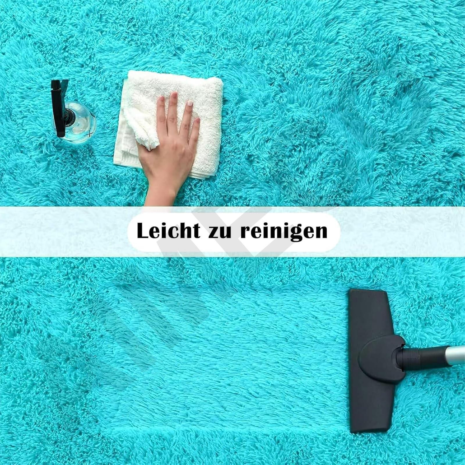 Alfombra mullida de pelo largo, color azul turquesa, 160 x 250 cm, antideslizante, ligera, estilo escandinavo, ideal para salón, dormitorio, habitación infantil