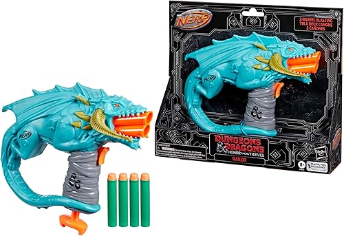 Miniatura 9 de NERF Dungeons & Dragons Lanzador de dardos Rakor con 4 dardos Elite 2.0, juegos al aire libre para niños, juguetes D&D Blaster para edades de 8 años
