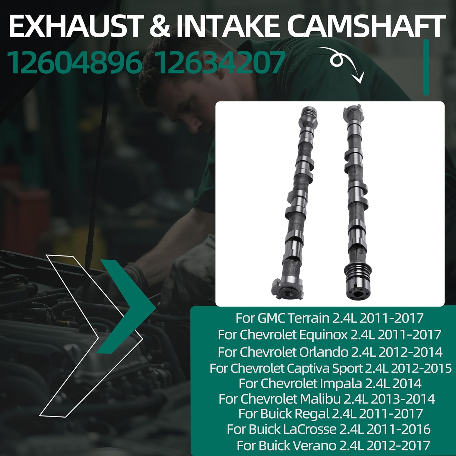 2Pcs Engine Exhaust & Intake Camshaft Fit for Chevrolet Equinox Captiva Sport Impala Malibu Orlando,for Buick LaCrosse Regal Verano,for GMC Terrain 2.4L 2011-2017,OE 12634207 12604896