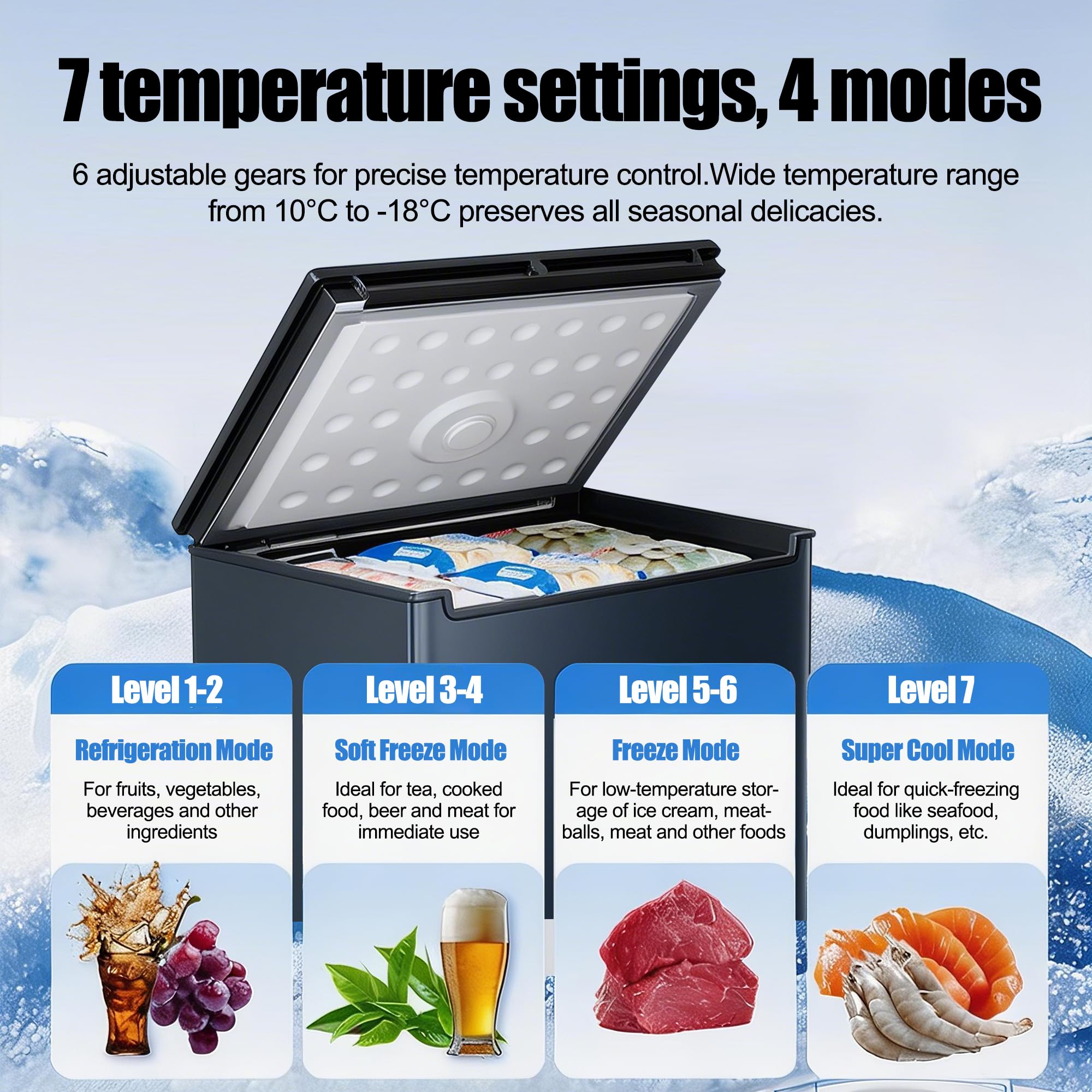 Cosanta 5.5 Cu.ft Small Chest Freezer, Top Door, Metal, Mini Deep Freezer,Freestanding with Removable Basket, for Home Kitchen Office (BLACK, 5.5 Cu.ft)