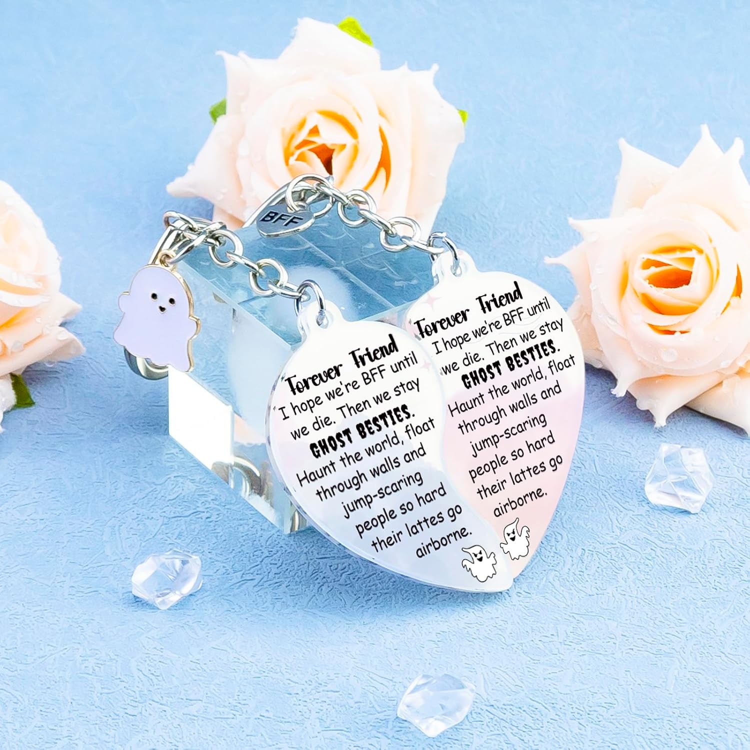 Galentines Gifts BFF Gifts for Women Bestie Gift for Women Long Distance Friendship Gift for Girls Ghost Keychain Friendship Keychain Matching Best Friend Keychains for 2 BFF Keychains for 2 - Image 5