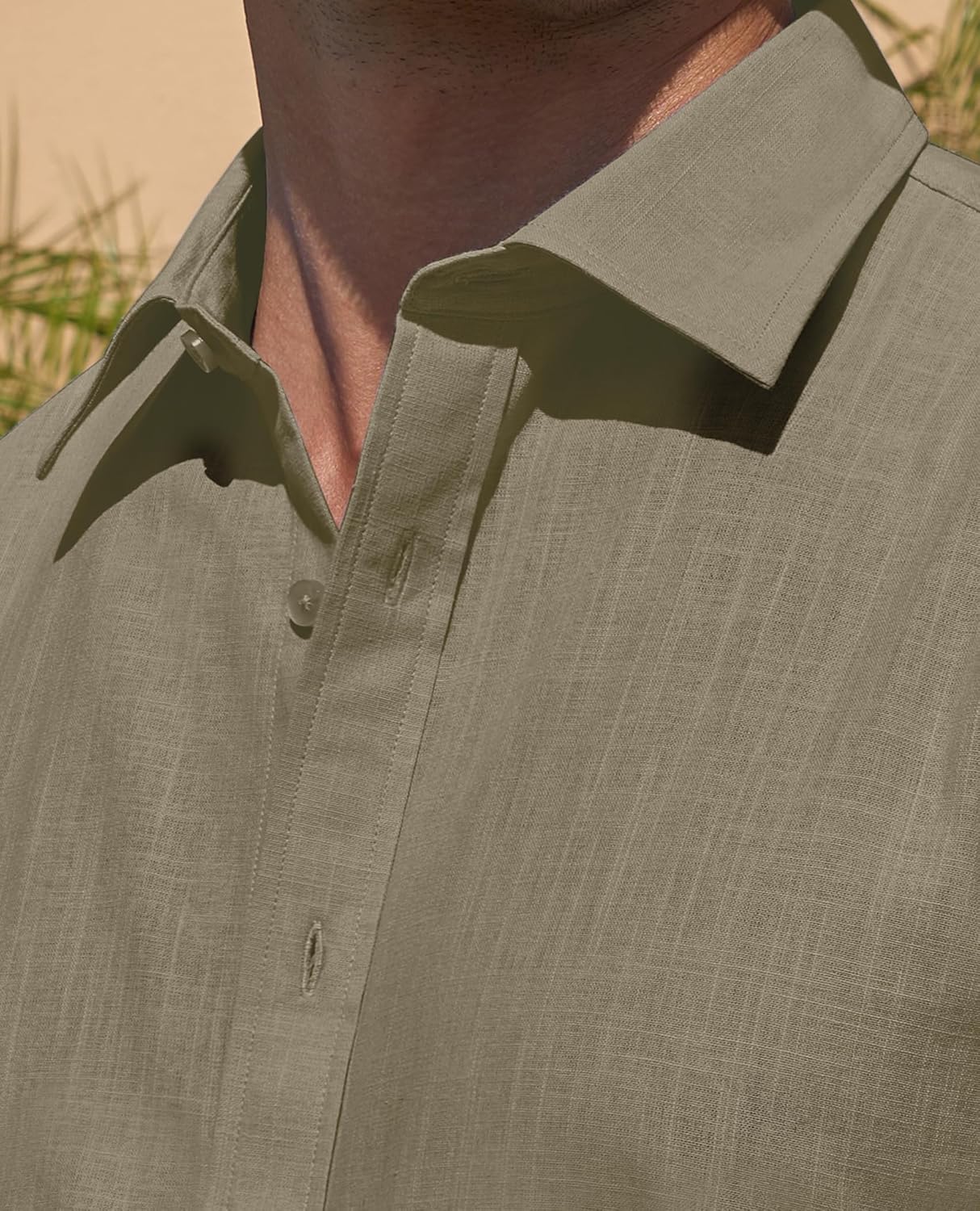 DEMEANOR Linen Shirts for Men Short Sleeve Button Down Shirts Summer Beach Casual Linen Button Up Shirt Vacation Wedding - Image 5