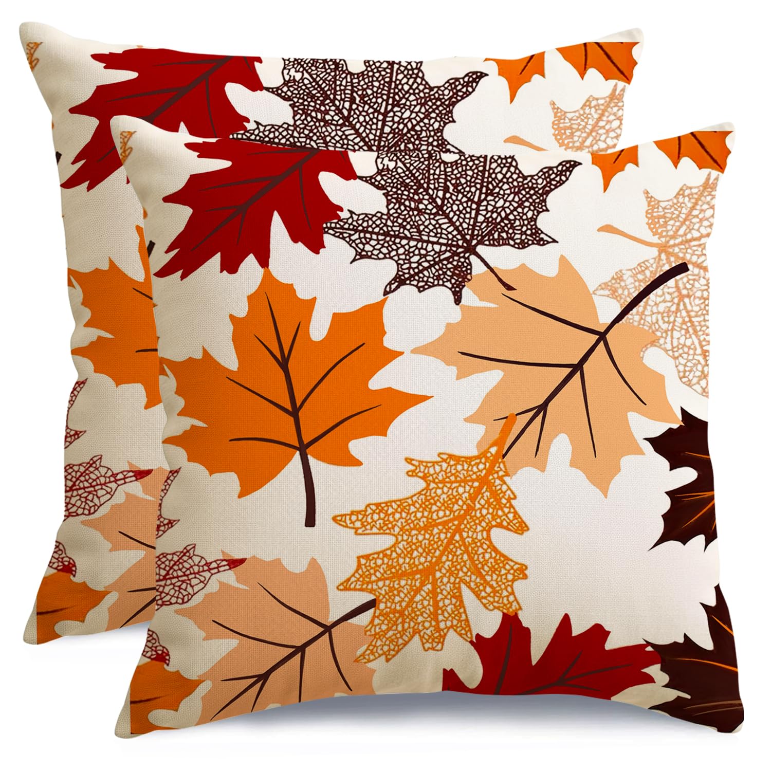 RABUSOFA Fall Pillow Covers 18x18 Set of 2,Maple Leaves Autumn Thanksgiving Pillows Decorative Throw Pillows Outdoor Decor Pillow Cases Decorations