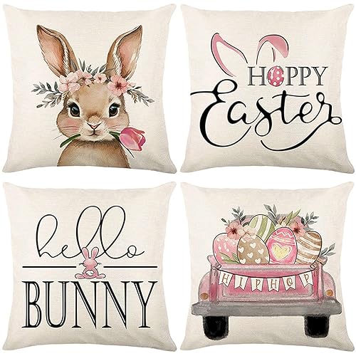 Easter Pillow Covers 18x18 Set of 4 Holiday Throw Pillow