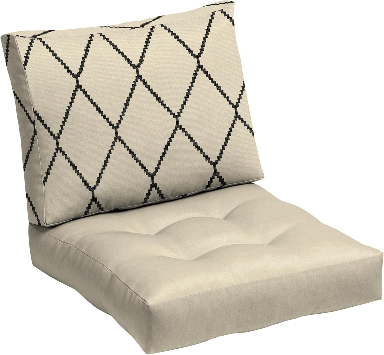 Arden Outdoor Plush Modern Tufted Blowfill Deep Seat Set, 24 x 24, Rain-Proof, Fade Resistant, Deep Seat Bottom and Back Cushion, Tan Diamond Trellis