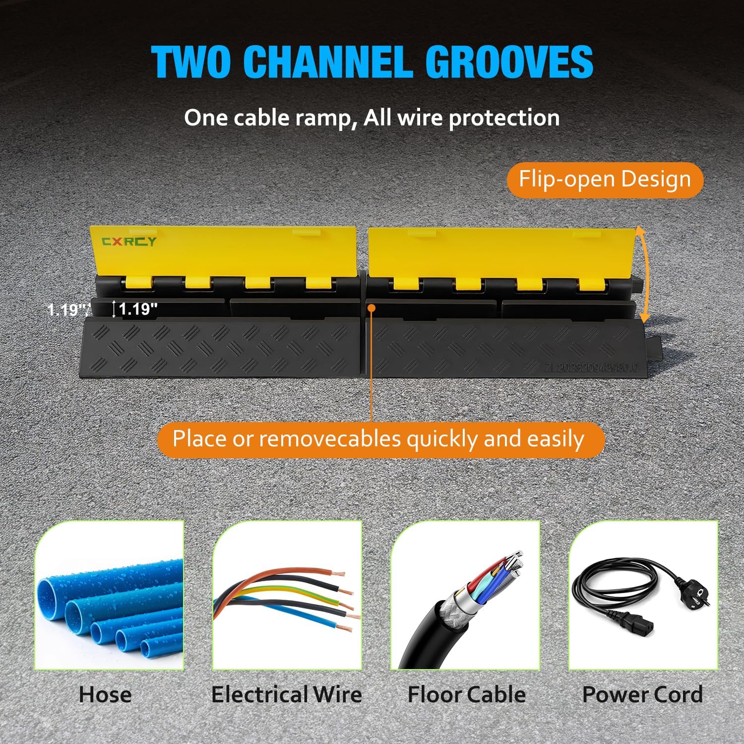 CXRCY Rubber Ramp Cable Protector Ramps Wire Hose Protective 2 Channel Traffic Rubber Plastic Cord Cover Speed Bump for Asphalt Concrete Gravel Driveway Outdoor, 1 Pack