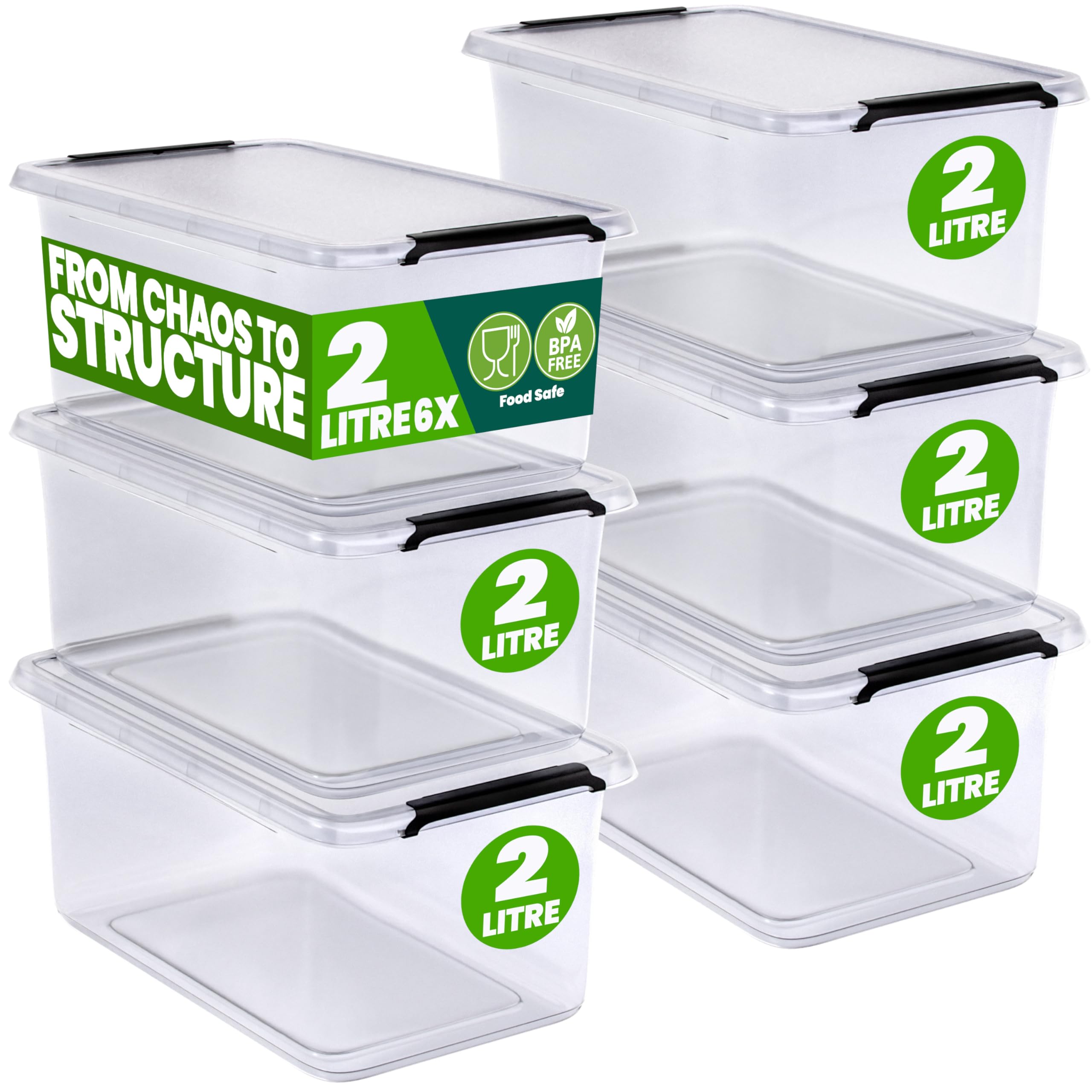 Deuba® Plastic Storage Boxes with Lids, Click Lock Storage, 6 x 2 Litres
