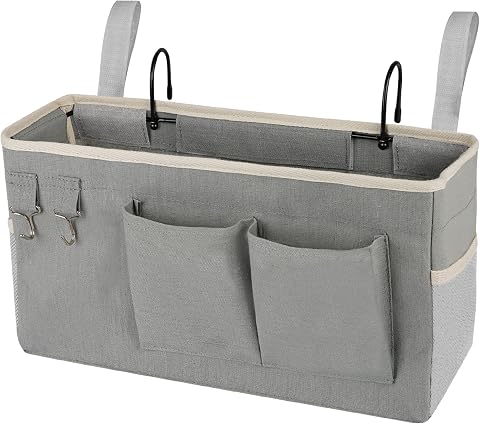 Bedside Hanging Storage Bag for Headboards, Bunk Beds, Dorm Rooms, and More (Grey)