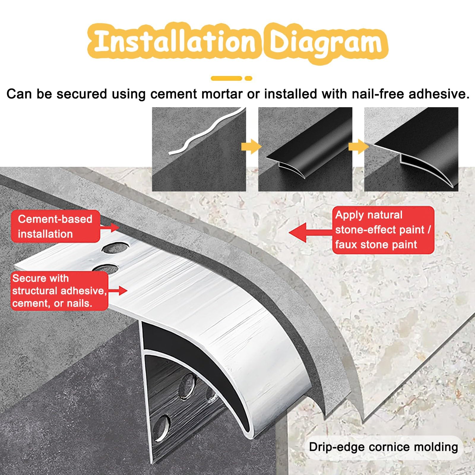 Borde goteo Perfil aluminio desviador agua plata 100 mm para muros exteriores, moldura borde tejado, deflector lluvia aleros, remate alféizar ventana aluminio(L-75cm/29.5in)