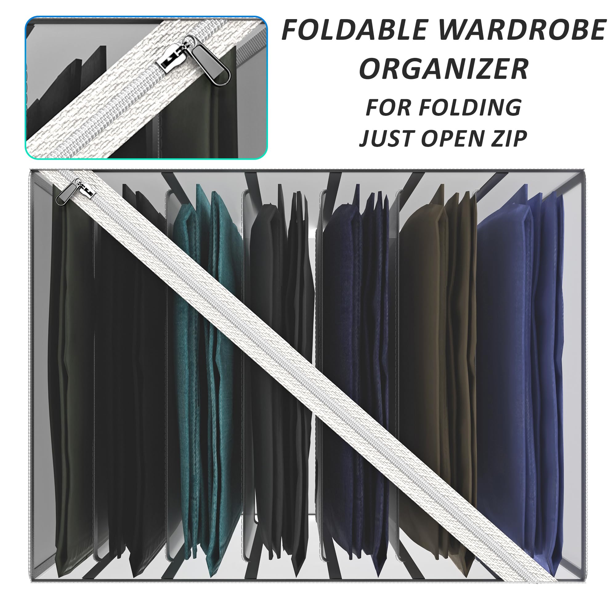 Kuber Industries Stoff-Organizer | Kleiderschrank-Organizer | Aufbewahrungsbox mit 7 Fächern für Jeans-Hosen und Hemden | Faltbarer Schubladen-Organizer aus PVC | transparent | .40 mm | 3 Stück | Weiß