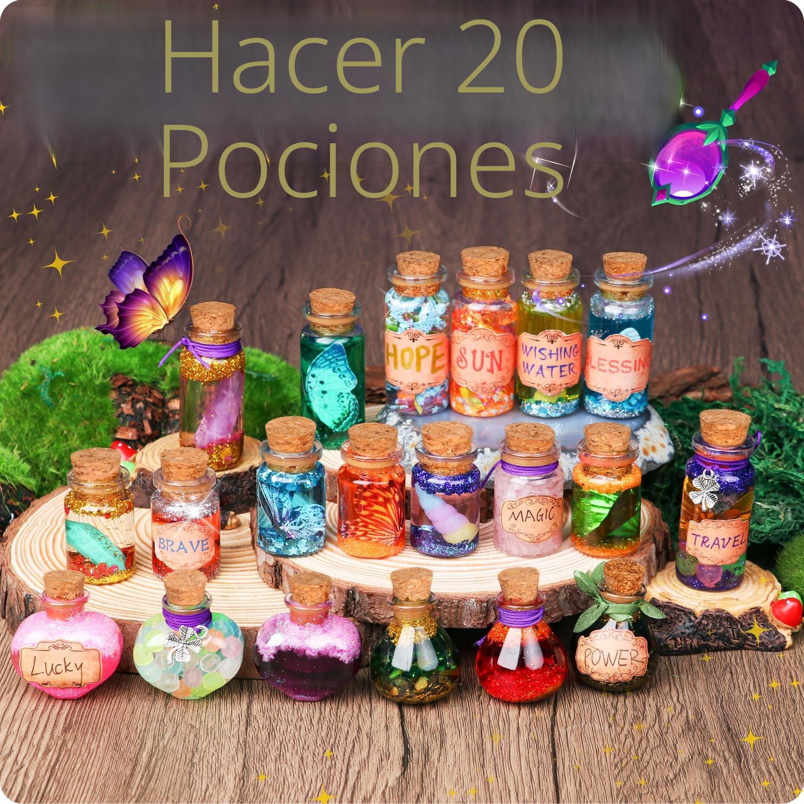Mostof Kits de pociones de hadas retro para niños, mezcla 20 pociones mágicas con cristal de energía
