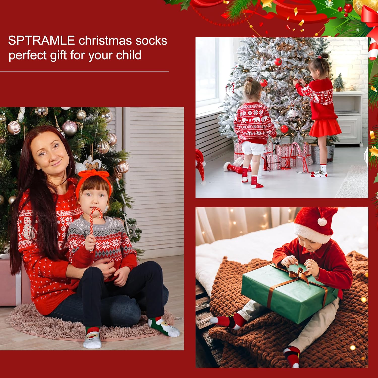 Kids Christmas Socks, Newborn Toddler Kids Crew Socks for Girls Boys(0-9 Years), 6 Pairs Baby Xmas Holiday Socks - Image 7