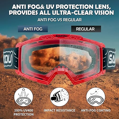 Miniatura 3 de SAKOU Anti Fog Kids Youth Motorcycle Motocross Dirt Bike ATV Goggles for Boys Girls aged 3-12