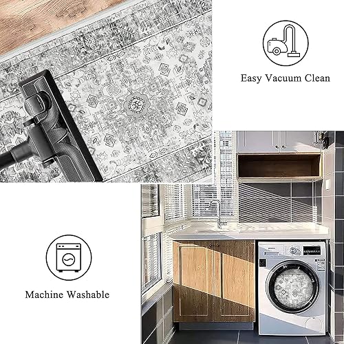 Miniatura 4 de Pauwer Alfombra de pasillo de 2 x 6 pies, alfombra bohemia lavable con parte trasera de goma, alfombra oriental antideslizante para pasillos,