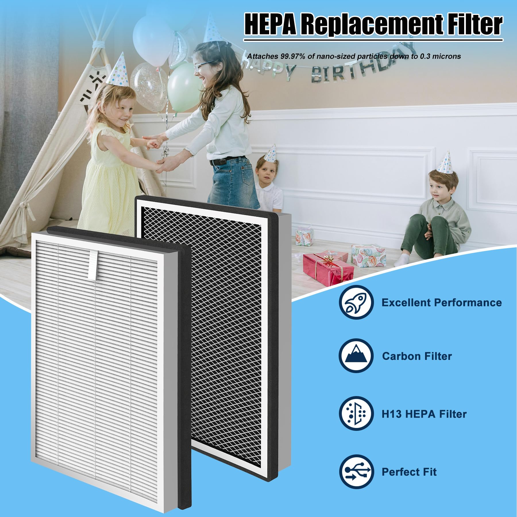 Paquete de 8 filtros de repuesto MA-25 compatibles con purificador de aire MA-25 B1/S1/W1, 3 en 1 True Hepa y filtro de carbón activado