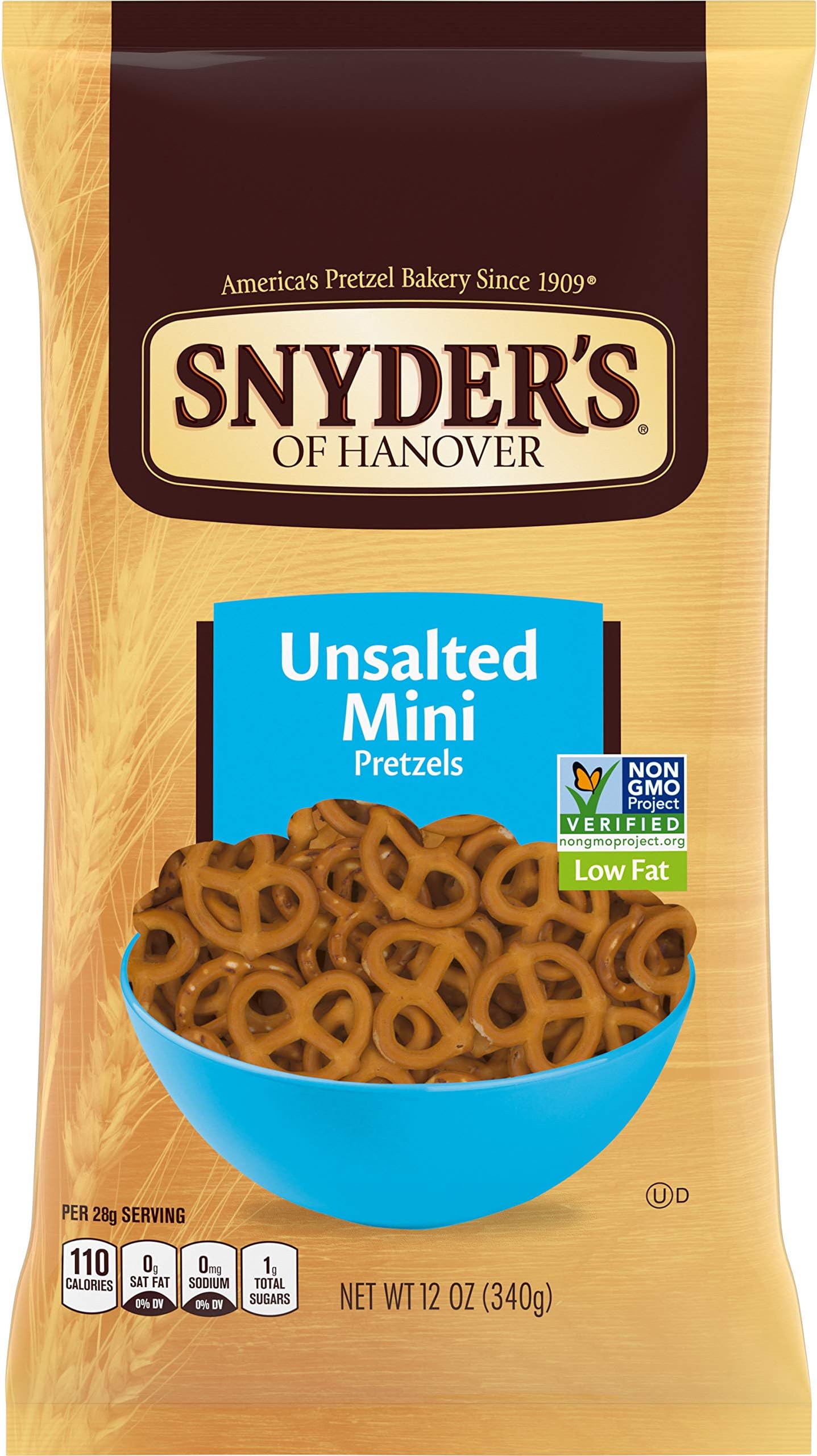 Mini Pretzels, Unsalted Pretzels, 12 Ounce Bag (Pack of 12)