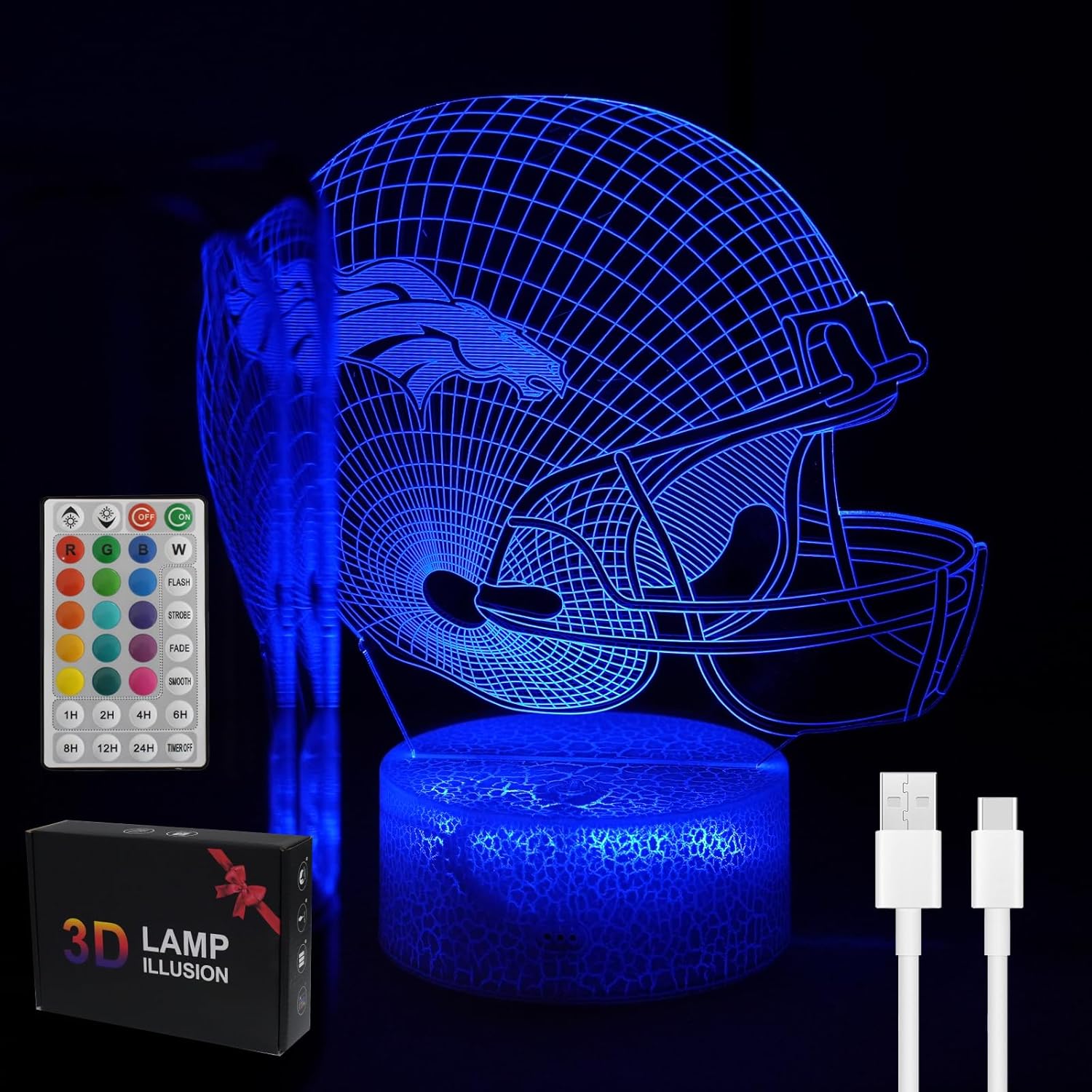 3D LED Night Light Football Helmet Design for Den, 16 Colors Changing Table Lamp with Remote & Touch Control, Dimmable USB Bedroom Night Lamp, Kids Room Decor & Holiday Gift