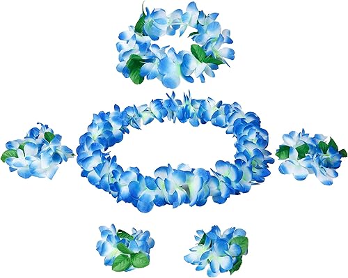 Udalyn Hawaiian Luau Flower Leis Jumbo Collares, pulseras con diadema y tobilleras, juego de 6 a 7 unidades