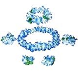 Udalyn Hawaiian Luau Flower Leis Jumbo Necklaces Bracelets Headband Anklets Set 6-7 Pack