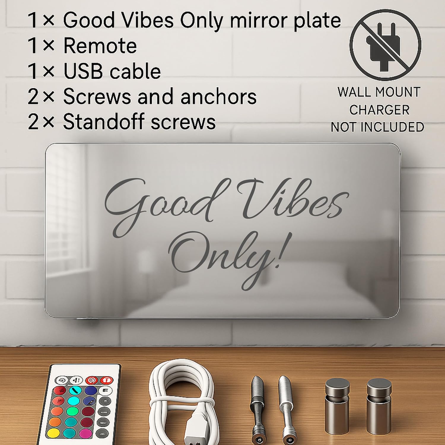 Tip perk Good Vibes Only LED Mirror - Light Up Name Sign for Bedroom, Good Vibes Only Sign with LED Lighting, Handmade Mirror for Bedroom