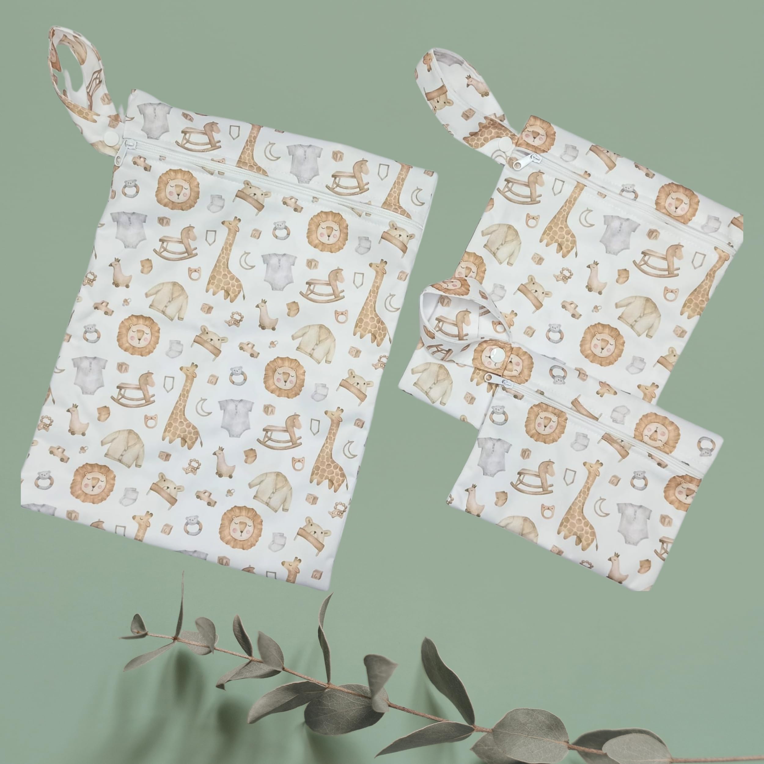 Bolsa Impermeable para Bebe de 3 Piezas, para Ropa Seca, húmeda y usada, Organizador de pañales, toallitas y cremas, para guarderia, Neceser para Viaje, Son Reutilizables. (Jirafa)