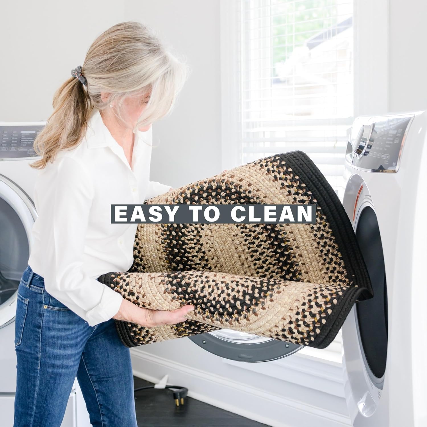 Homespice Black Mist Small Braided Rug 20"x30" - Black & Tan Kitchen Sink Rugs for Rustic Decor, Reversible, Machine Washable and Water Absorbing - Both Indoor and Outdoor