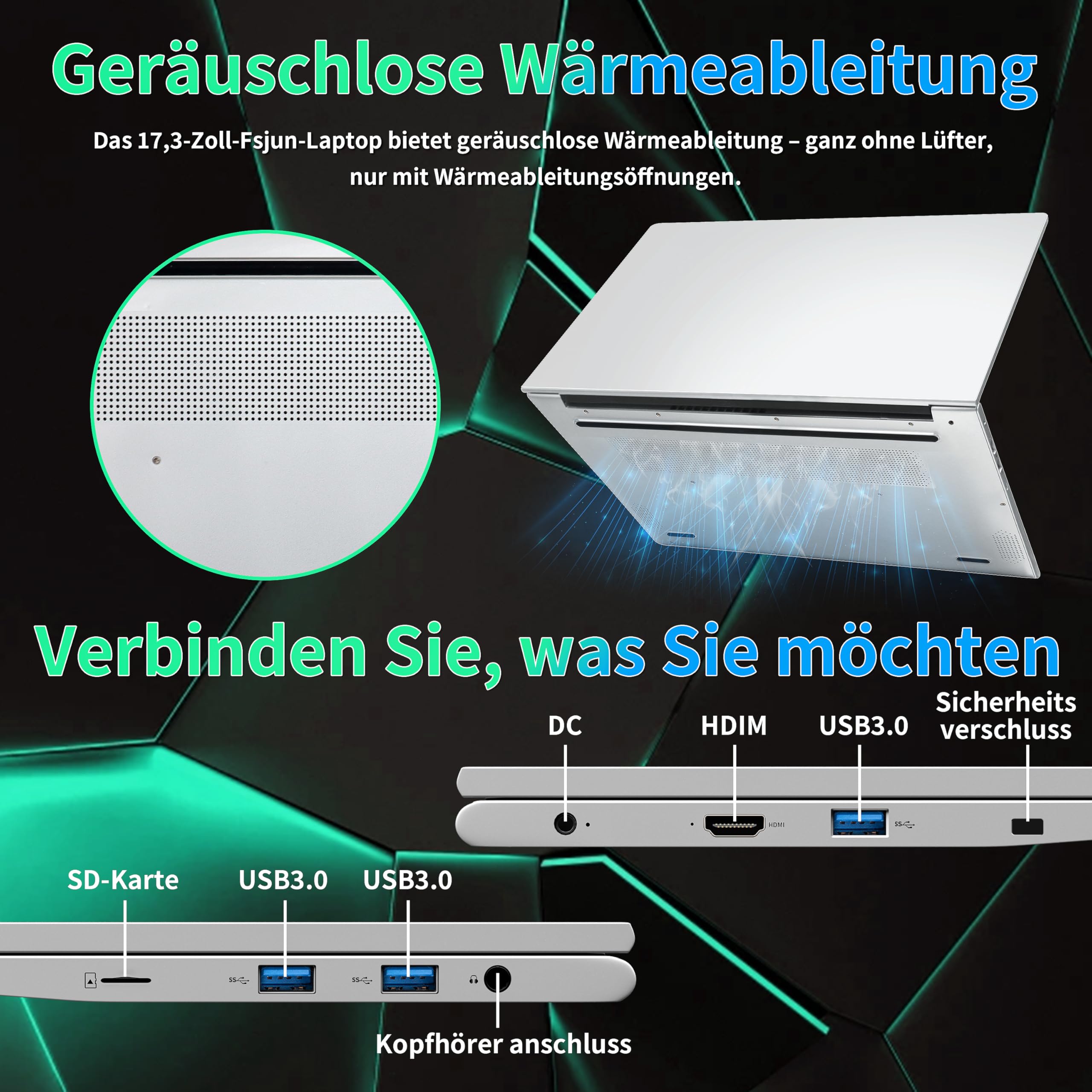 17,3 Zoll Laptop, 16GB RAM, 1TB SSD, 6500Y CPU bis zu 3,40 GHz über 3250C | FHD IPS Display, Fingerabdruck, Backlit-Tastatur, HDMI, WLAN, Business Notebook für Büro, Studium, Home, DE Tastaturfolie