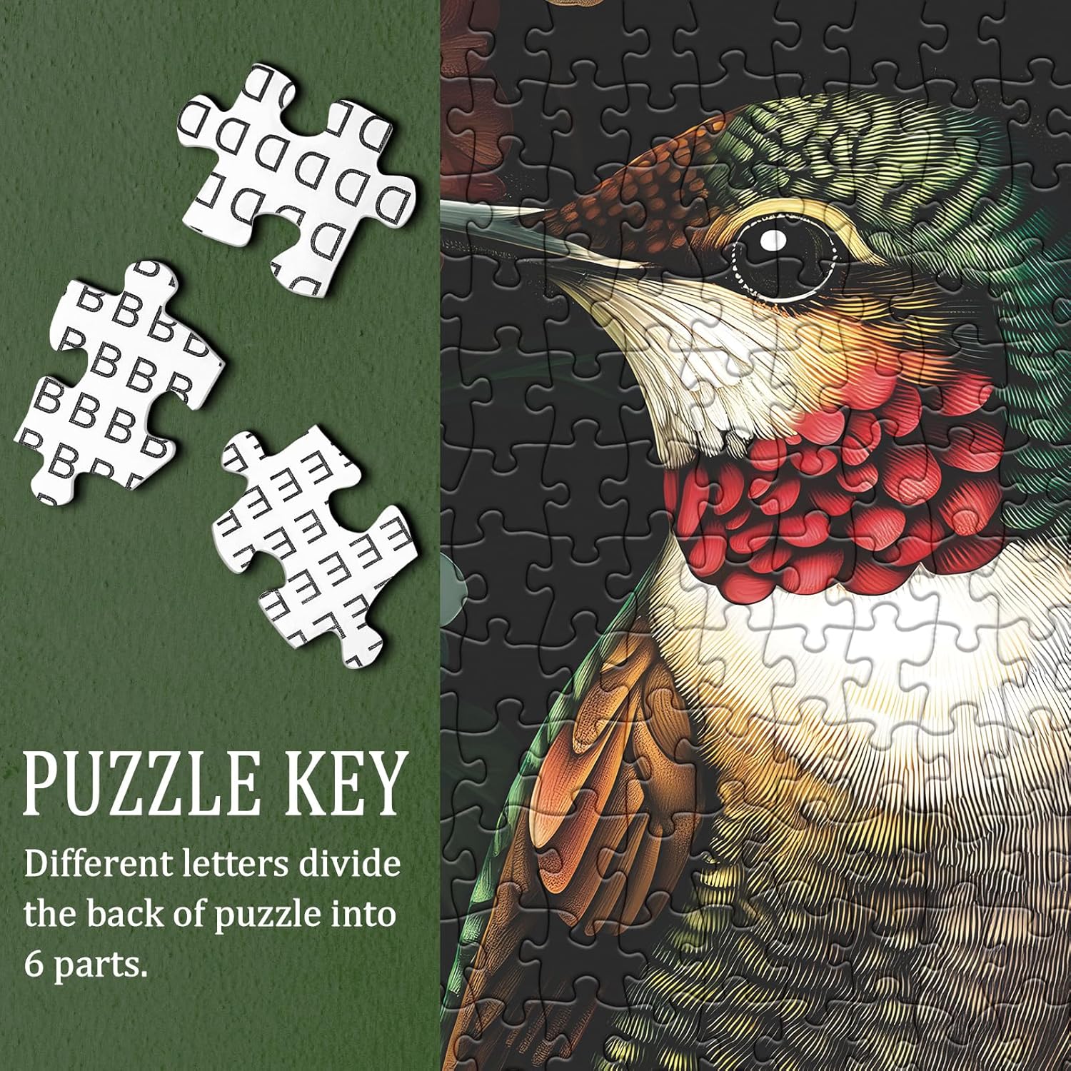 Flower Hummingbird Puzzle for Adults 1000 Pieces, Colorful Floral Jigsaw Puzzle, Animal Bird Garden Puzzle