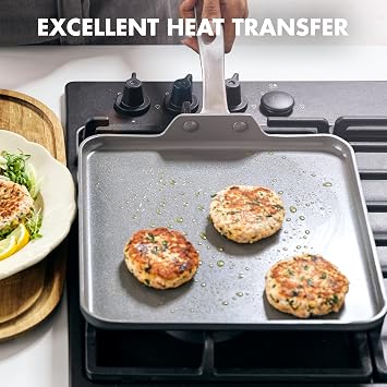 GreenPan Chatham Hard Anodized Healthy Ceramic Nonstick 10 Piece Cookware Pots and Pans Set, Gray & Chatham Hard Anodized Healthy Ceramic Nonstick, 11 Griddle Pan, Gray