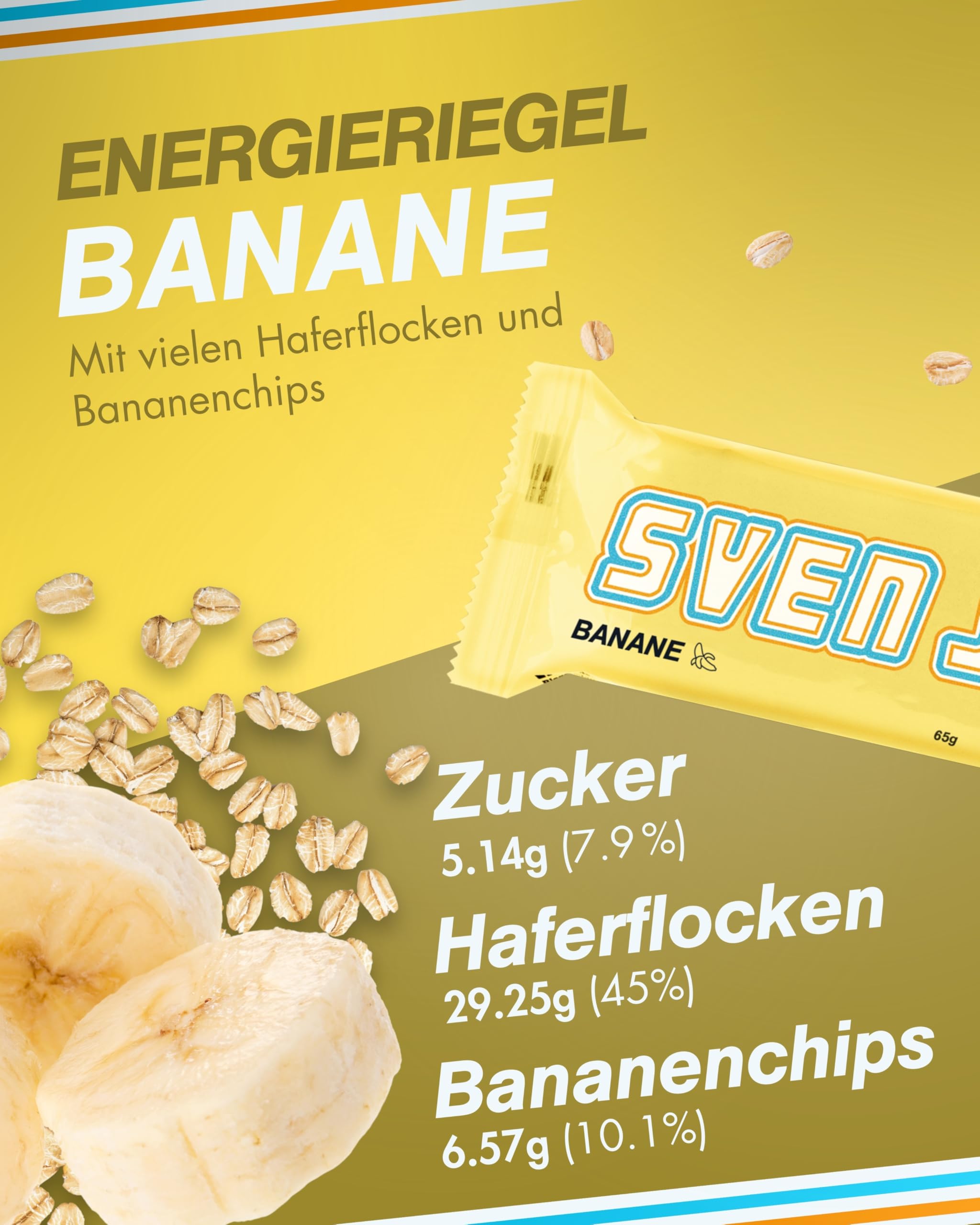 Sven Jack (Energy Cake) Haferriegel Banane 20x 65g I Original Haferflocken Energieriegel I Veganer & Laktosefreier Haferriegel I Langkettige Kohlenhydrate & wenig Zucker I Müsliriegel