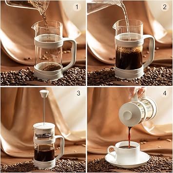 ParaCity French Press Coffee/Tea Maker 350ml / 3 Cup, Camping Mini Cafetiere of 304 Stainless Steel Multi-Filter and Heat Resistant Glass, Cold Brew Coffee Press 12oz for Travel& Home Gift (White)
