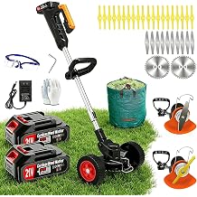 Weed Wacker Cordless Electric Weed Eater Battery Powered, Lightweight No-String Weed Trimmer with 2 Batterys & Wheels, 3 in 1 Stringless Grass Trimmer/Edger/Brush Cutter for Garden Yard Lawn