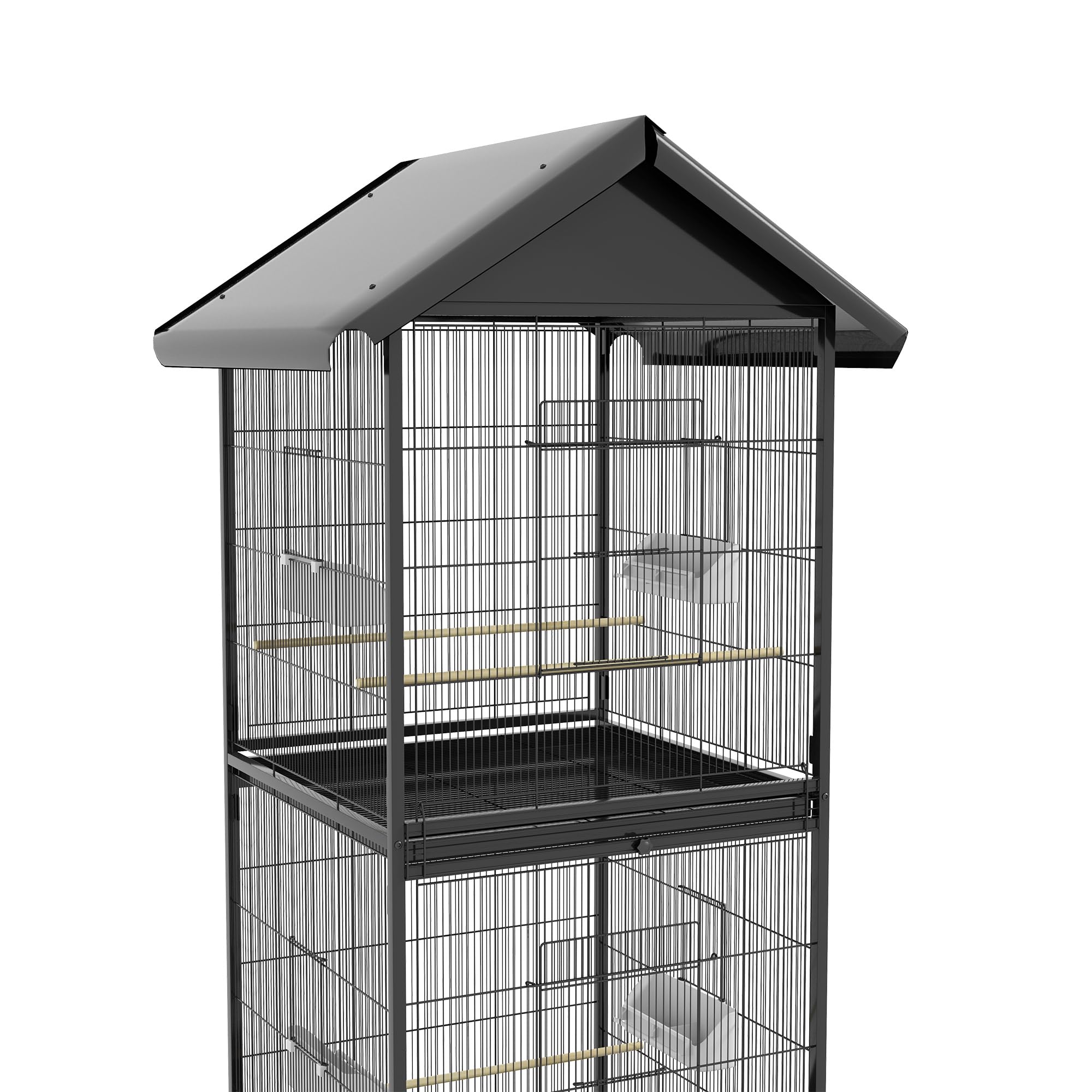 PawHut Jaula para Pájaros Grande de 2 Pisos Convertible en Sola Pajarera con Ruedas 4 Comederos 4 Perchas y Bandejas Extraíbles para Canarios Loros 78x75x168 cm Negro