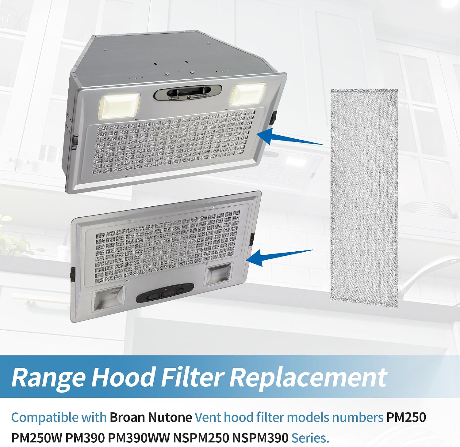 S99010370 Range Hood Filter for Broan PM250, PM390, 99010370, 2002603, B08087922, AP5950107, SB08087661, Aluminum Grease Filters, Range Hood Replacement Parts Easy Install