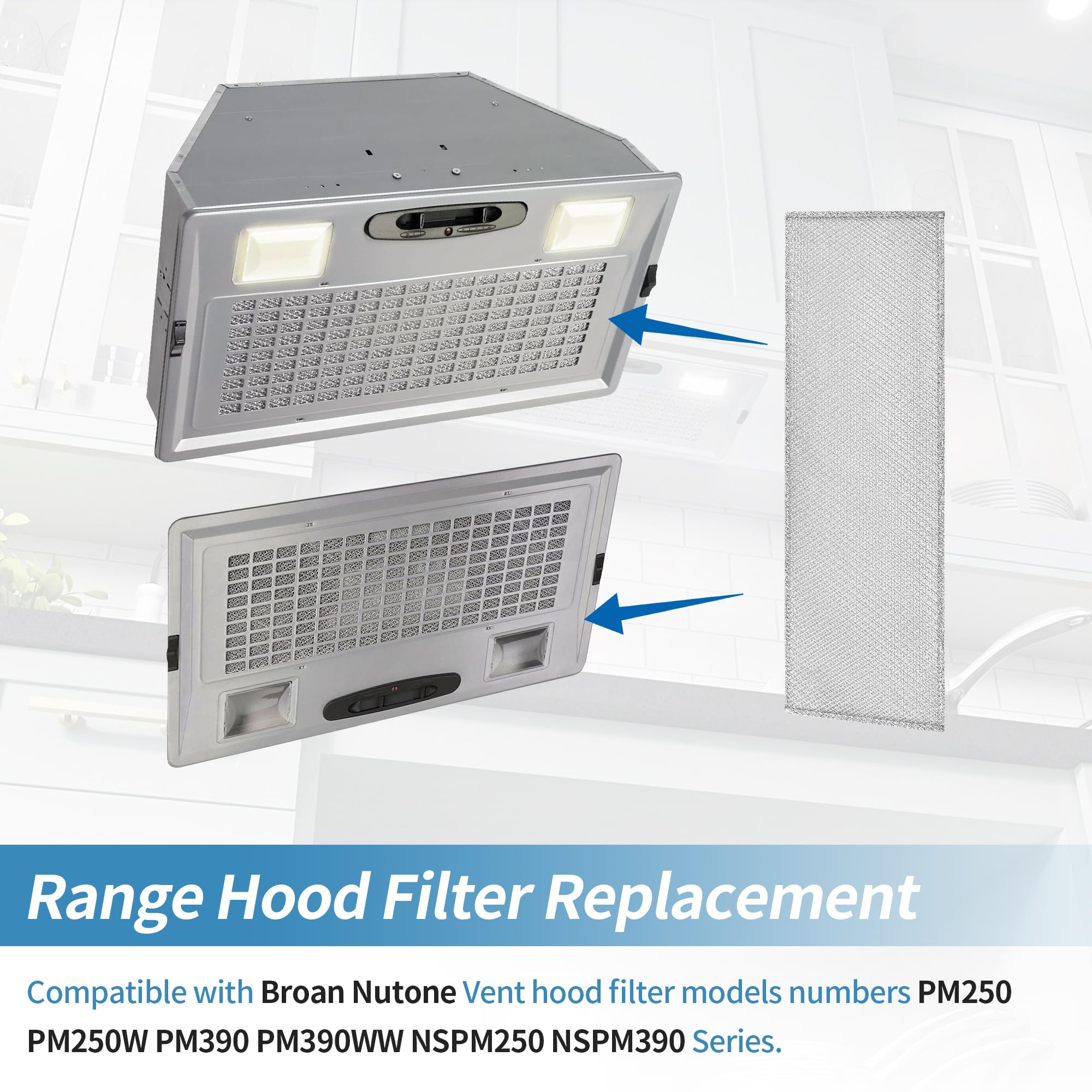 S99010370 Dunstabzugshaubenfilter für Broan PM250, PM390, 99010370, 2002603, B08087922, AP5950107, SB08087661, Aluminium-Fettfilter, Dunstabzugshaube, Ersatzteile, einfache Installation