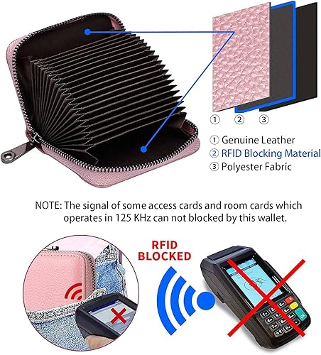 Vista 3 de Linno RFID 20 ranuras titular de la tarjeta de crédito de cuero genuino pequeña cartera para mujeres u hombres con cremallera
