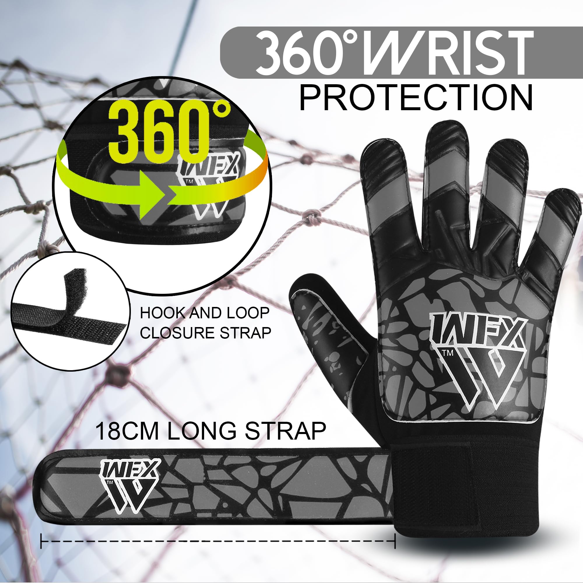 WFX Goalkeeper Gloves for Kids Children Boys Youth Soccer Goalie Gloves with Double Wrist Support football Goalkeeping Gloves Grip Palm Protection (Grey - Image 3