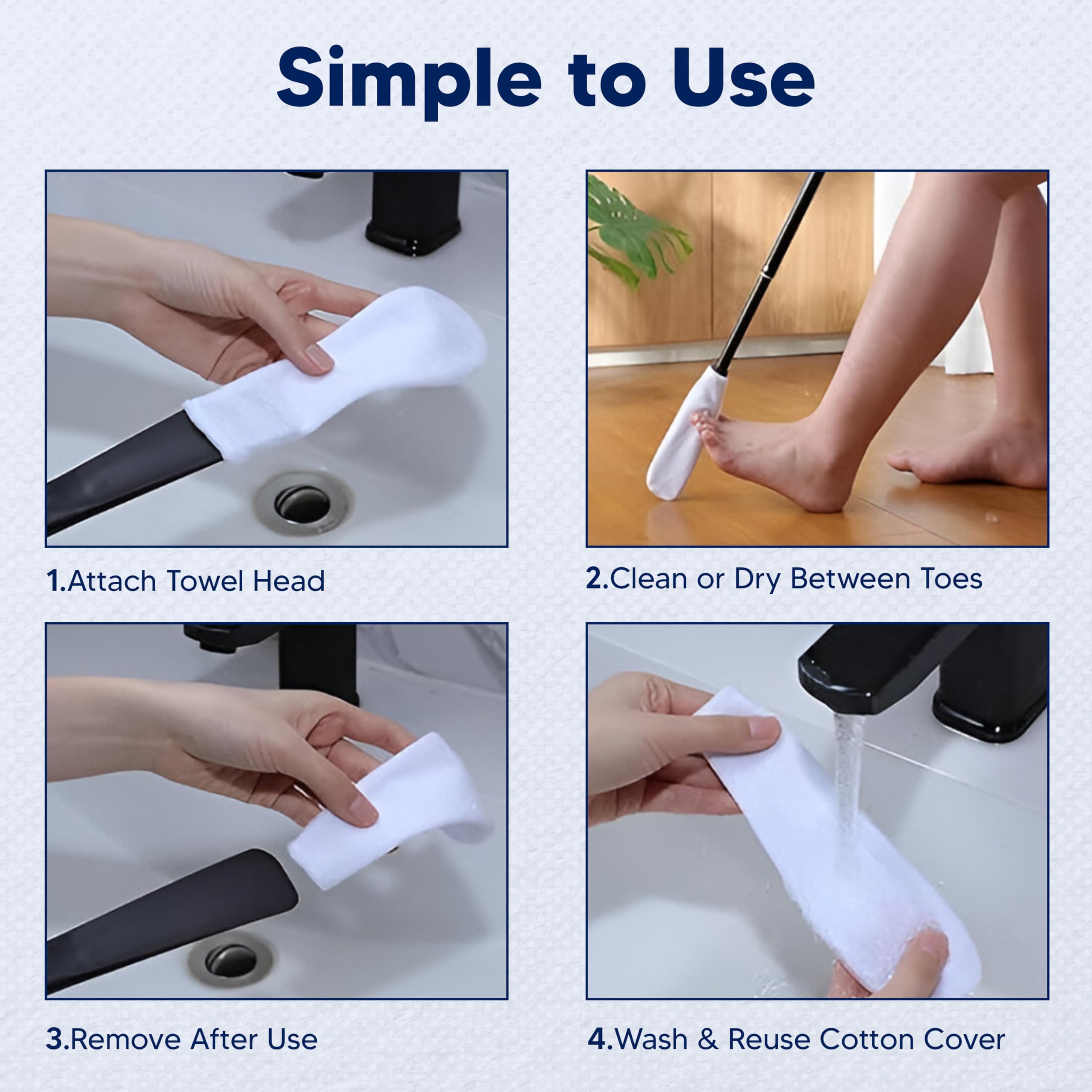 Cepillo de limpieza de dedos de los pies y herramienta de limpieza de dedos para ducha, toalla telescópica ajustable para dedos de los pies, mango largo para ancianos, discapacitados, embarazadas y