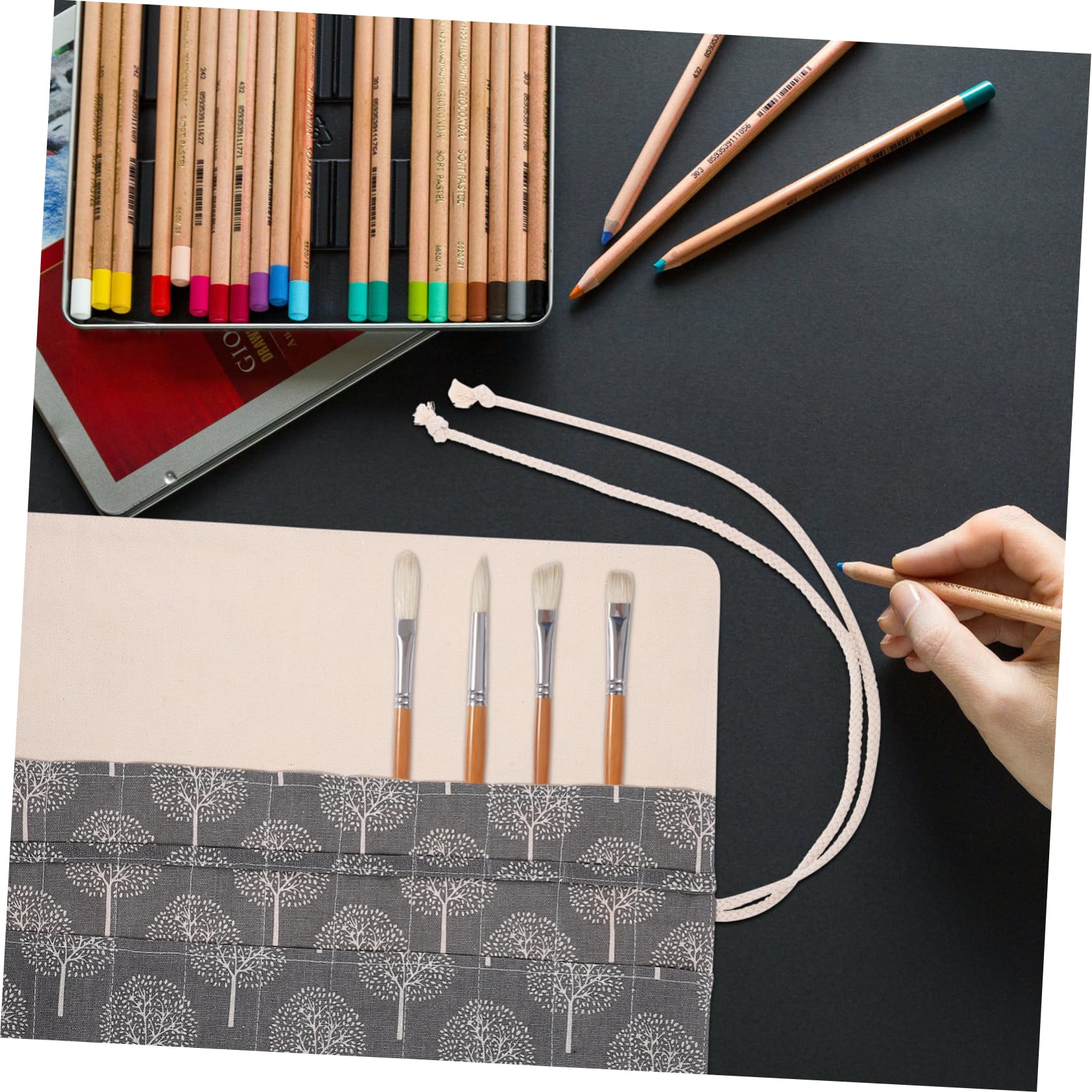 Operitacx 3piezas Estuche Enrollable Para Pinceles y Lápices De Lona Bolsa Organizadora Portátil Para Artistas y Estudiantes Diseño Atractivo y Resistente Mantiene Tus Herramientas De