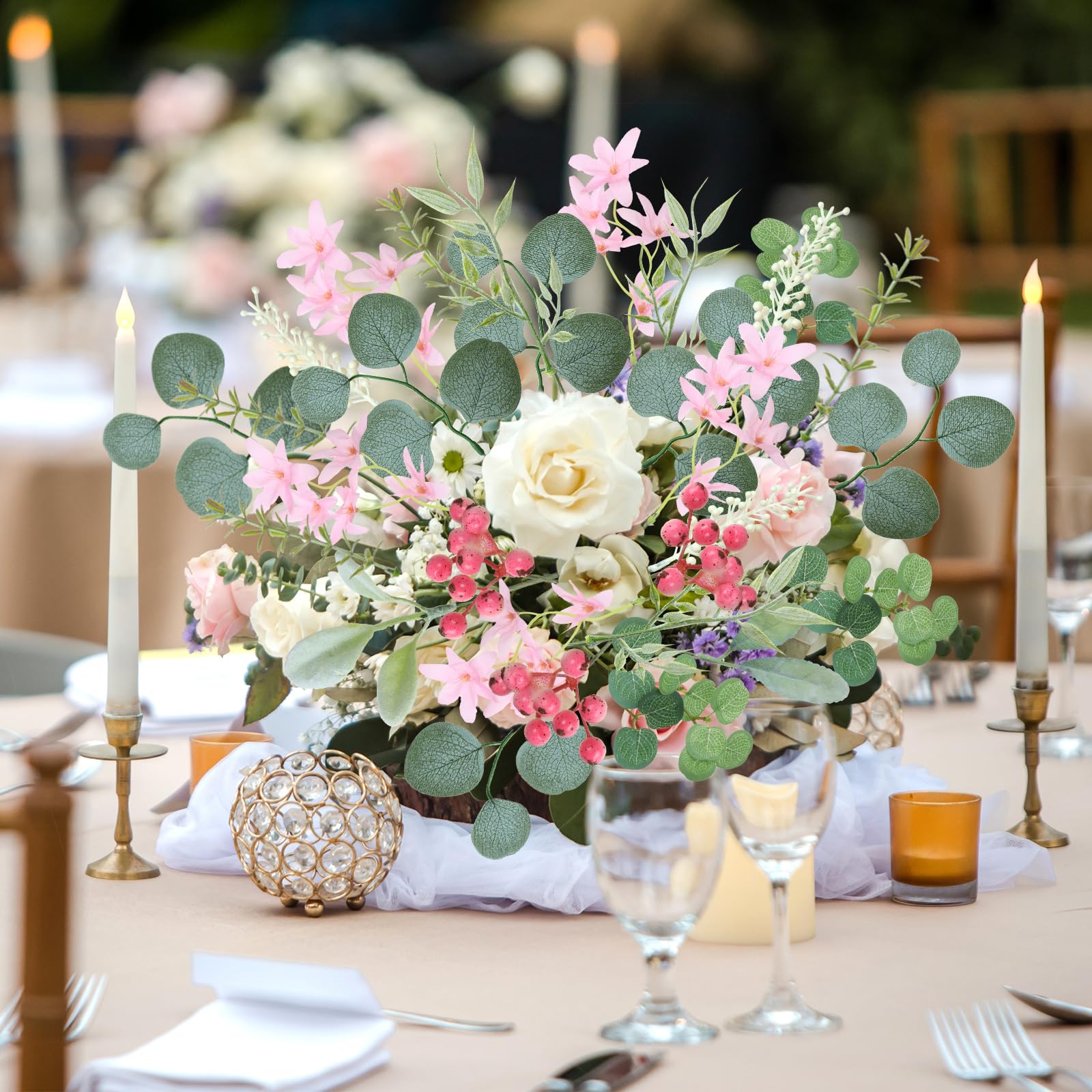 ASTNIC 75 Pcs Fake Eucalyptus Stems Artificial Flowers Set - Image 4