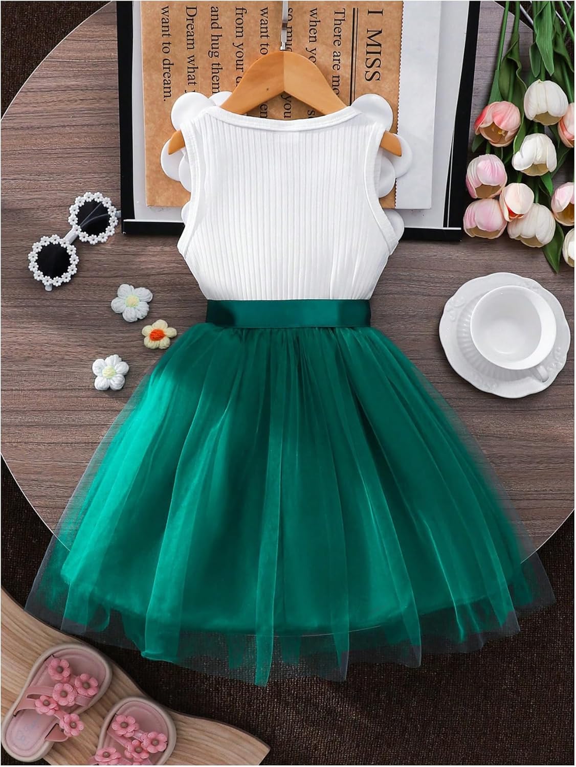 GORGLITTER Girl's Flower Dress Wedding Party Birthday Formal First Communion Easter Cute Bow Skater Sleeveless Tank Dress - Image 3