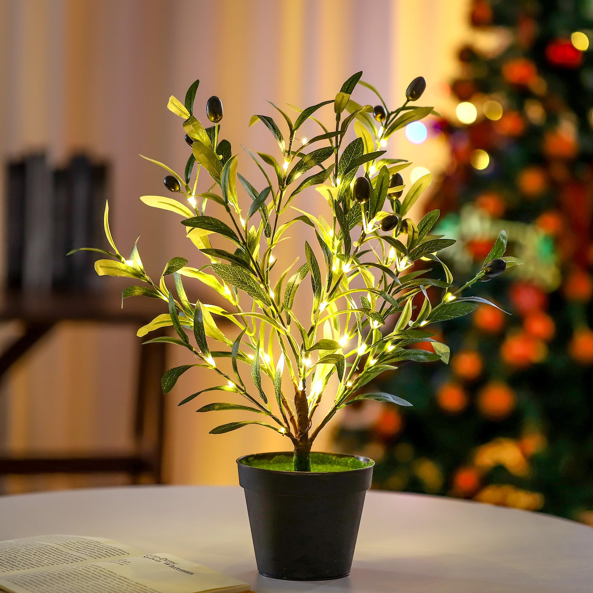 Artificial Olive Tree Lamp, Faux Olive Tree and Fruits Artificial Plant Twinkling Tree for Office House Living Room Bedroom Stairs Foye Coffe Shop Store Home Decor, Christmas Birthday Gifts for Women