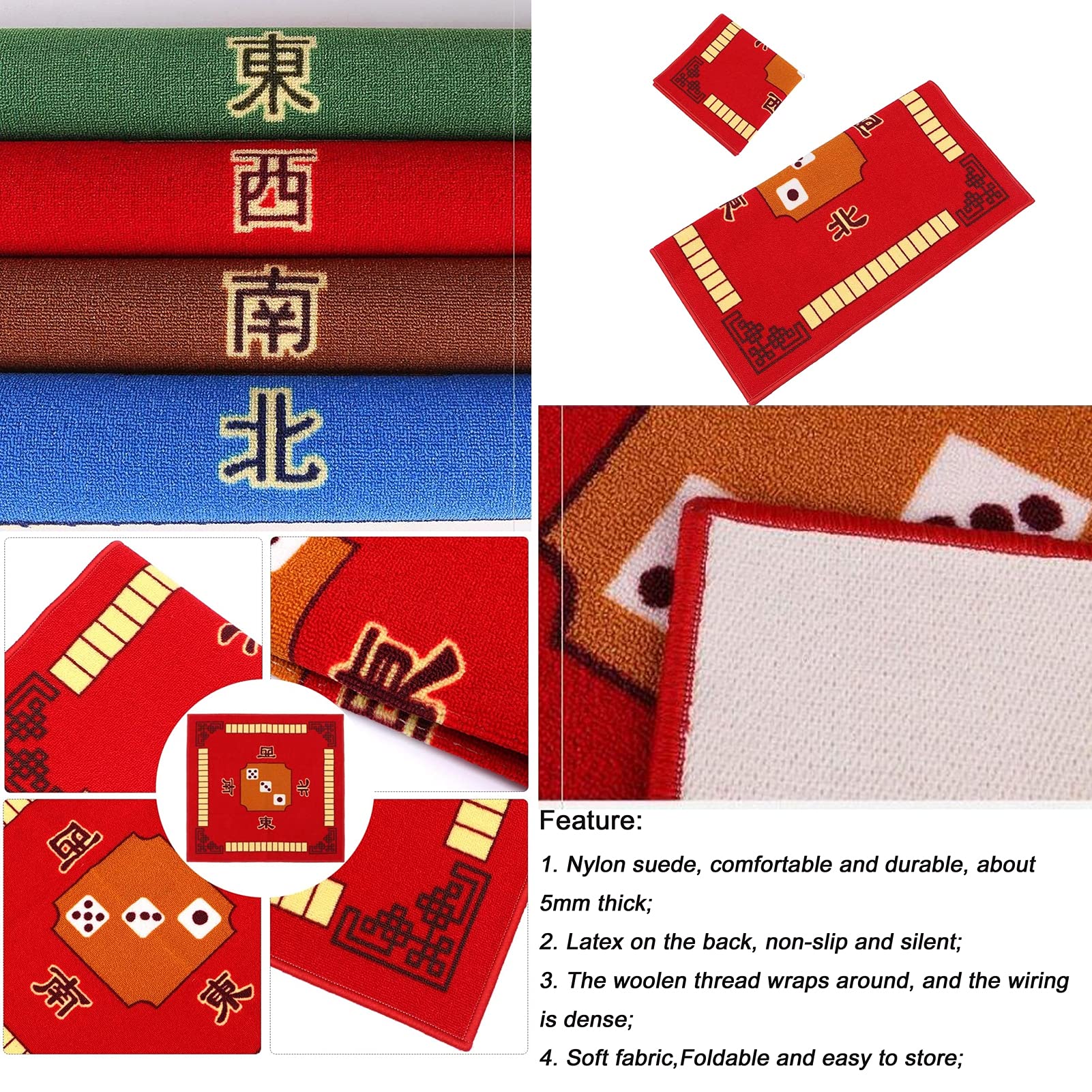 Tappetino Mahjong Quadrato 101x101 Cm Antiscivolo In Gomma – Verde, Per Poker E Giochi Da Tavolo, Proteggi Il Tuo Tavolo - 4
