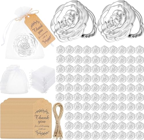 Panelee Juego de 96 espejos compactos de rosas a granel, recuerdos de fiesta de boda de quinceañera, incluyendo espejos en forma de rosa, etiquetas